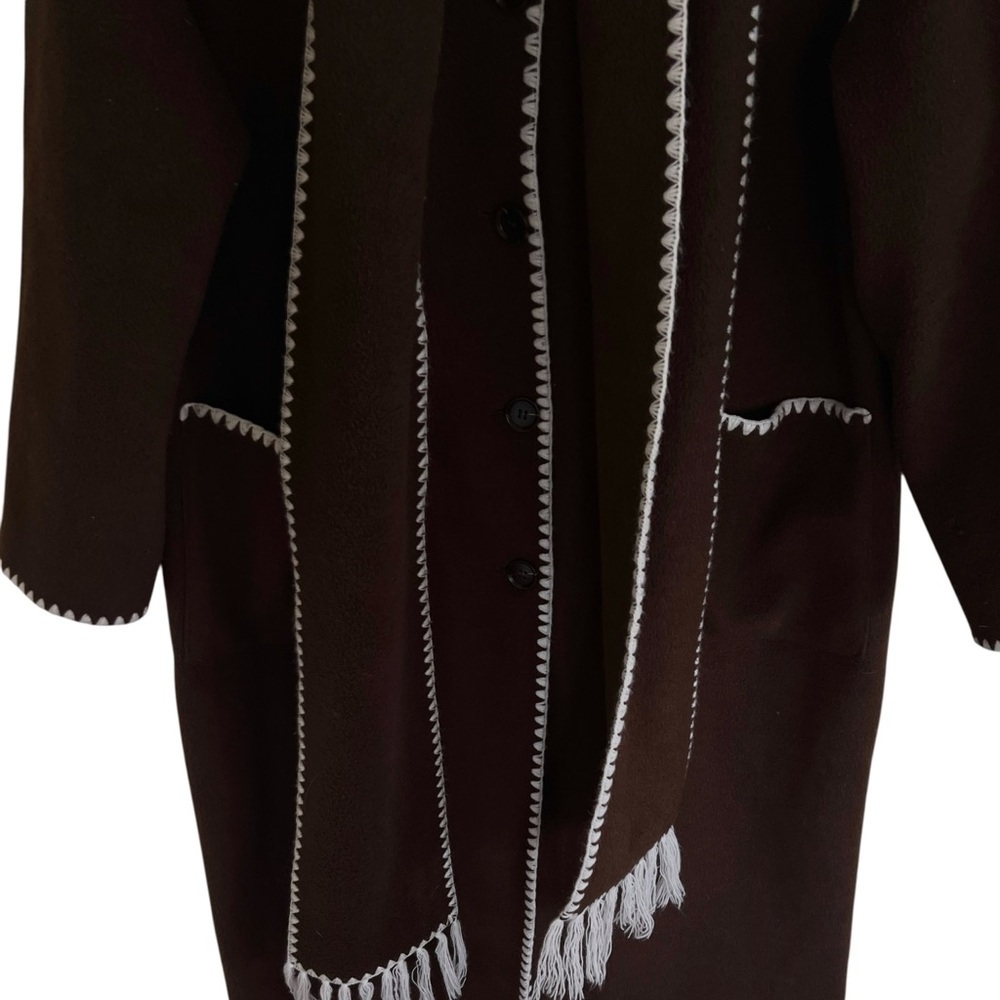 4th and Reckless Fable Chocolate Brown Contrast Stitch Longline Scarf Coat Large - Picture 4 of 12